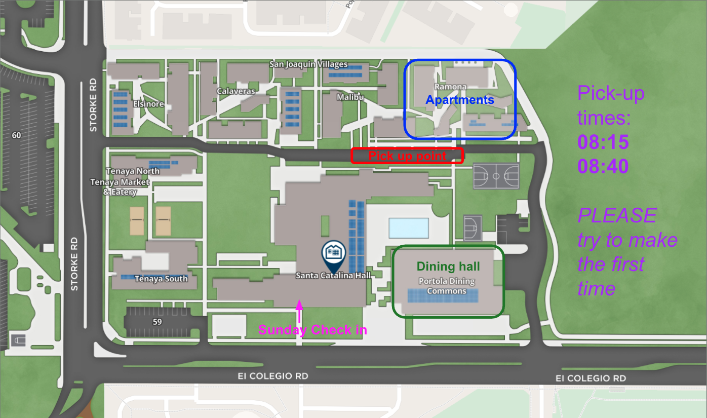 Housing, dining hall and shuttles